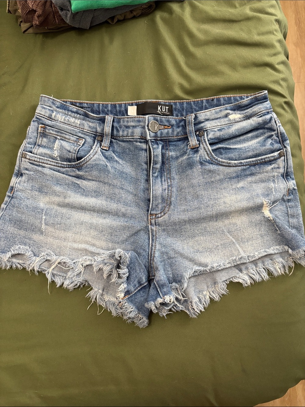 Kut from the Kloth Light Blue Distressed Frayed Hem Denim Shorts